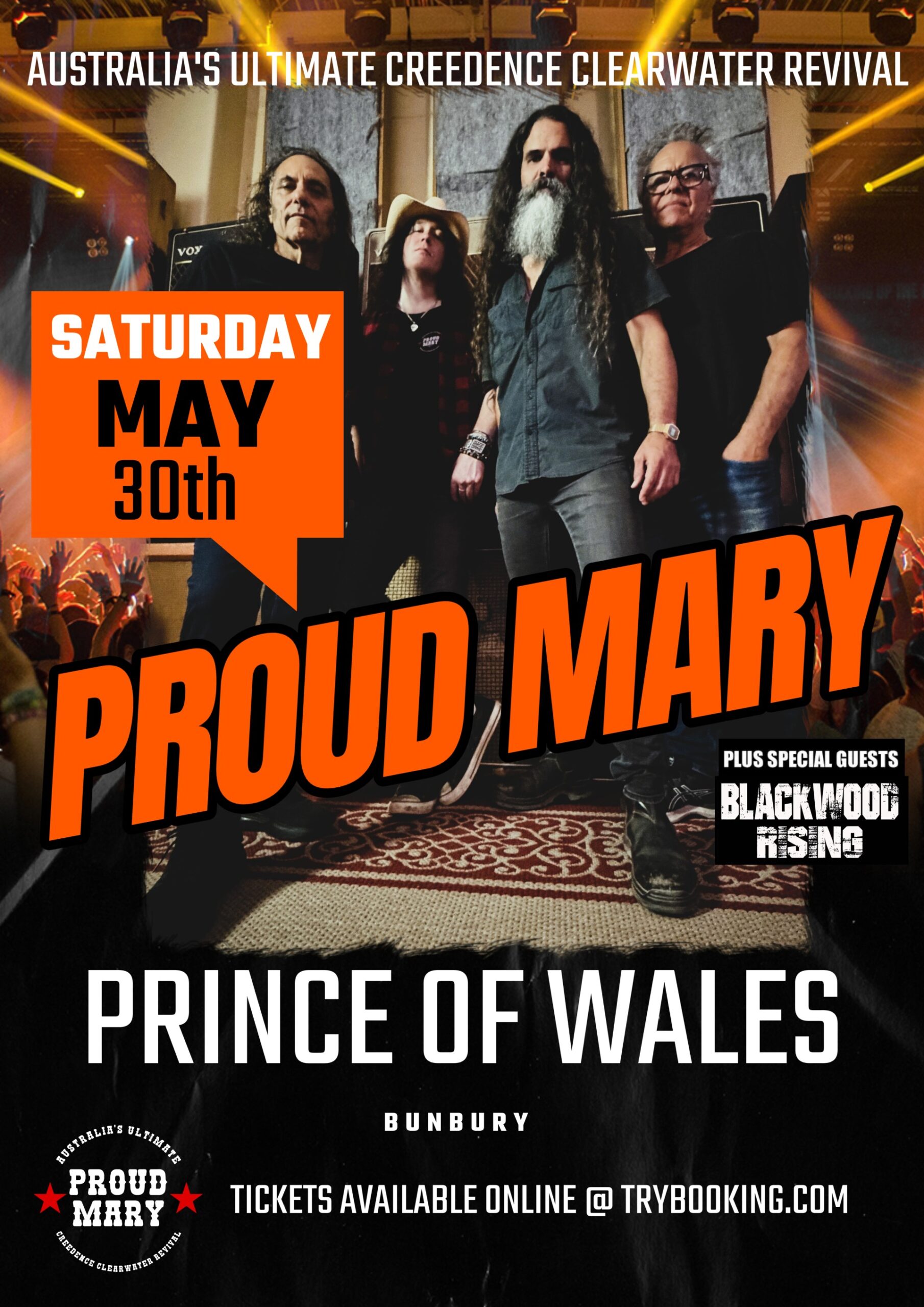 Proud Mary band performing live at Prince of Wales Hotel Bunbury, Creedence Clearwater Revival tribute show on Saturday May 30th